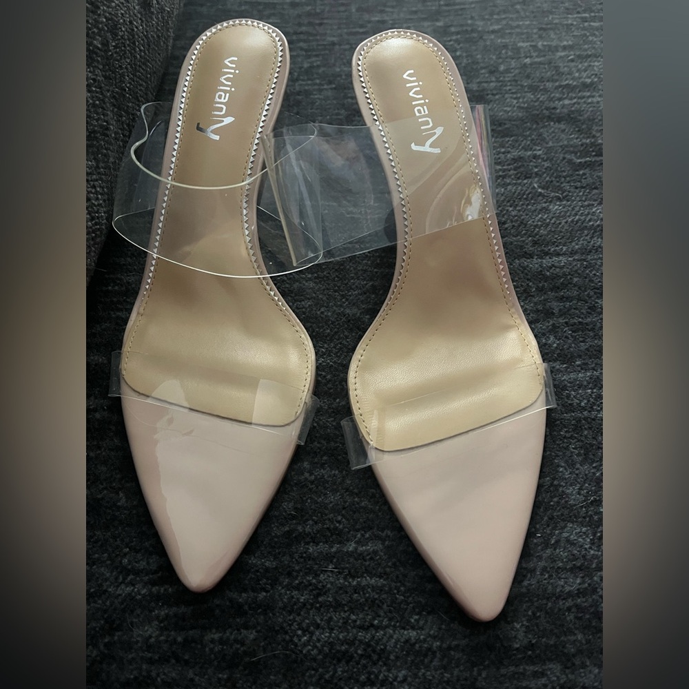 vivianly Clear Pointed Toe Sandals Transparent Strap Stiletto High Heels, NEW